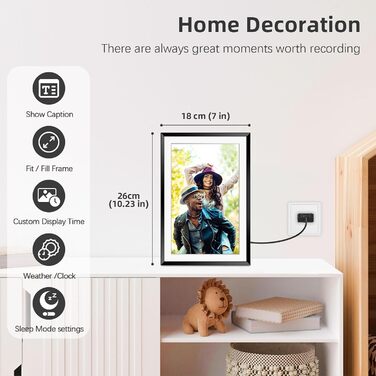 Frameo Цифровий фоторамка 10.1 дюймів з Wi-Fi, горіхове дерево, 32GB, IPS сенсорний екран 1280*800 HD, відтворення фото/відео через додаток Frameo, подарунок для чоловіків та жінок