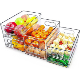Організатор для холодильника Miiepls 6 комплектів, ящики для зберігання з ручкою, без вмісту BPA, ідеально підходить для холодильника, кухні, шафи (3 розміри)