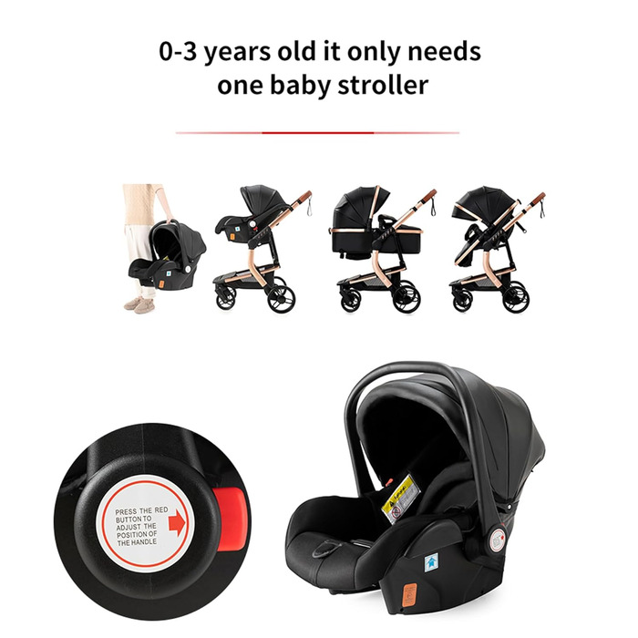 Дитяча коляска 3 в 1 PU-Leder L518 Khaki: Комфортна, багатофункціональна, з алюмінієвим шасі та комплектом (рюкзак, пеленатор)