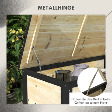 Outsunny Garden Box Дерев'яна коробка для подушок 121 л з колесами, погодозахищена коробка для зберігання для балкона, патіо, природи