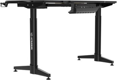 Ігровий стіл ULTRADESK Level V2 LED RGB з електричним регулюванням висоти Внутрішня пам'ять на 2 налаштування Подовжувач, килимок для миші розміру XXL Сталева рама, червона накладка, 140x68 см