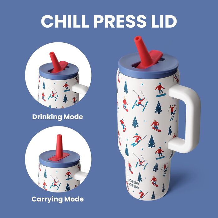 Термокружка-пляшка 900 мл з нержавіючої сталі з ручкою та трубочкою – BPA-free, з подвійними стінками, не протікає – для подорожей, офісу, університету, спорту та як подарунок. Підходить для катання на лижах.