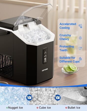 Машина для приготування морозива Komore, 15 кг/день, швидка (5 хв), портативна, з лопаткою та кошиком, самоочищення, для дому та офісу, чорна