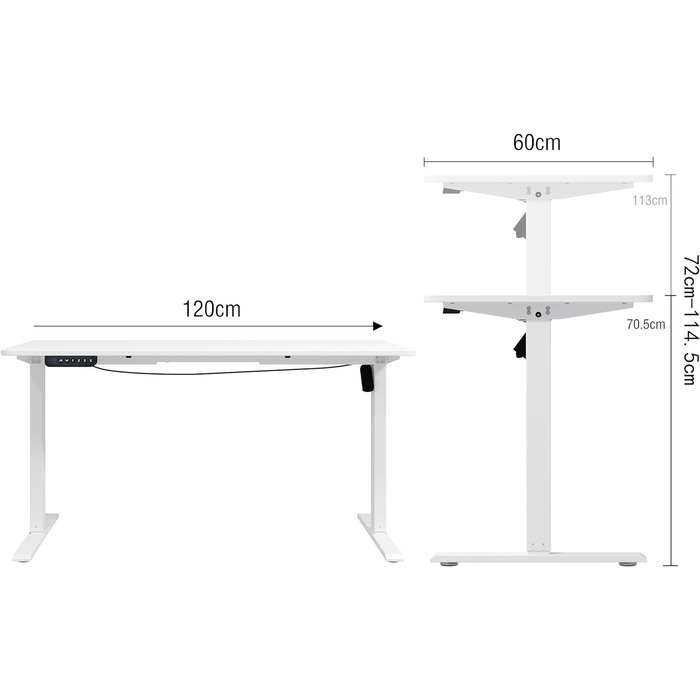 Стіл Panana з регулюванням висоти 120x60 см, Комп'ютерний стіл з електричним регулюванням, Стіл Stand-Sit Стіл Стоячий стіл (білий, 120 x 60 см) 120 x 60 см Білий