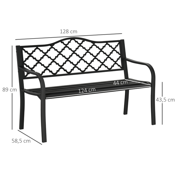 Лавка Outsunny Garden 2-місна з чавуну 128х58,5х89 см зі спинками та підлокітниками, швидким дренажем та високою стійкістю в чорному кольорі