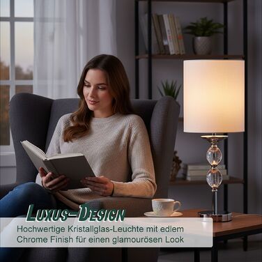 Лампа для столу Relaxdays з кришталевою основою та тканинним абажуром