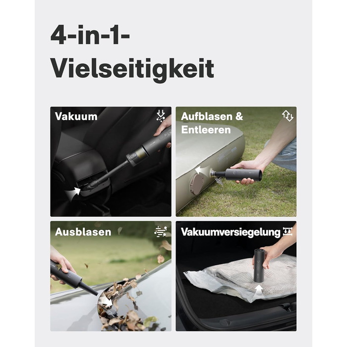 Акумуляторний ручний пилосос HOTO 20000Па 4-в-1 для авто, дому та клавіатури, бездротовий міні-пилосос з функцією обдуву