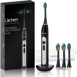 Електрична зубна щітка Lächen Sonic з 4 насадками, таймером, 3 режимами та 3 рівнями вібрації, у валізі (чорний)
