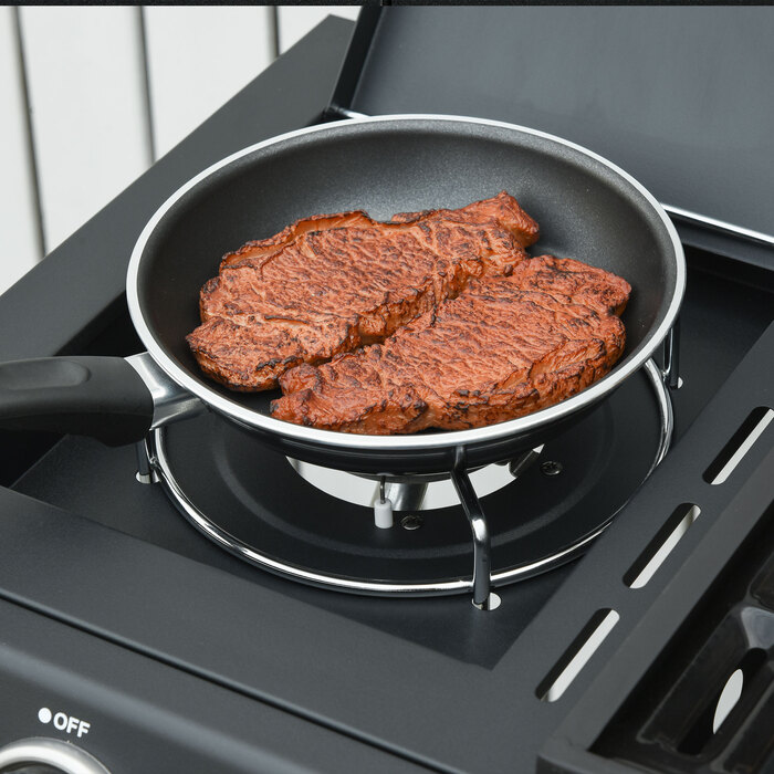 Газовий гриль Outsunny BBQ на коліщатках з 3 пальниками та 1 бічним пальником, редуктор та шланги, багатофункціональний, сталь, чорний, 110x50x100 см