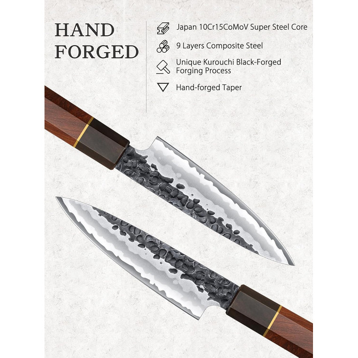 Японський ніж Сантоку HOSHANHO 18 см, ручна ковка, з високоякісної сталі, ергономічна ручка, подарункова коробка (набір 3 ножі)