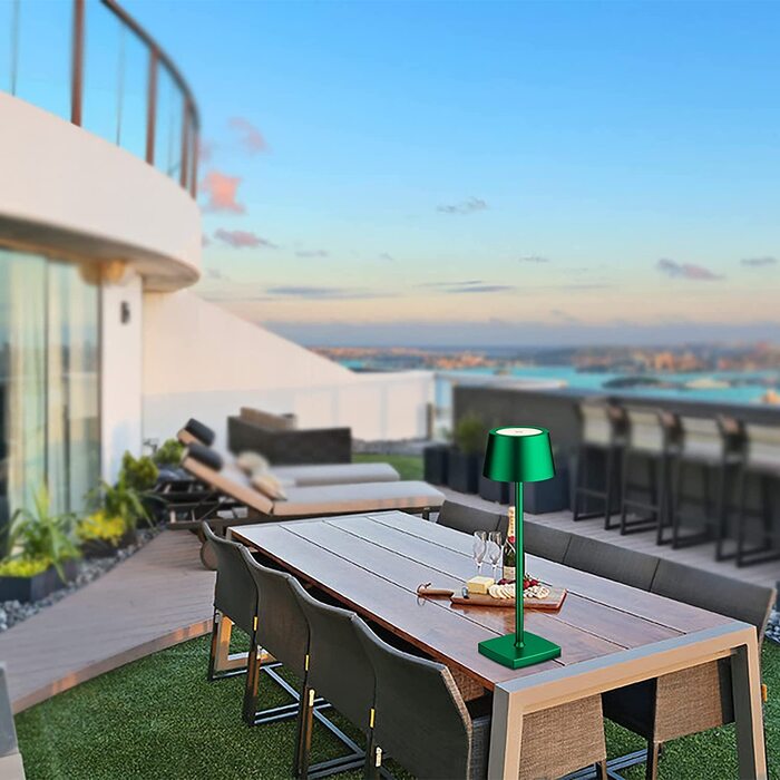 LED настільна лампа бездротова, 6000mAh, IP54, алюміній, сенсорне керування, тепле світло, для спальні, кав'ярні, ресторану (зелена)