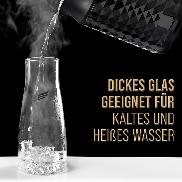 Скляна джезва 1.0л Laura - Преміум глечик для води з кришкою з нержавіючої сталі та вставкою для фруктів з термостійкого боросилікатного скла