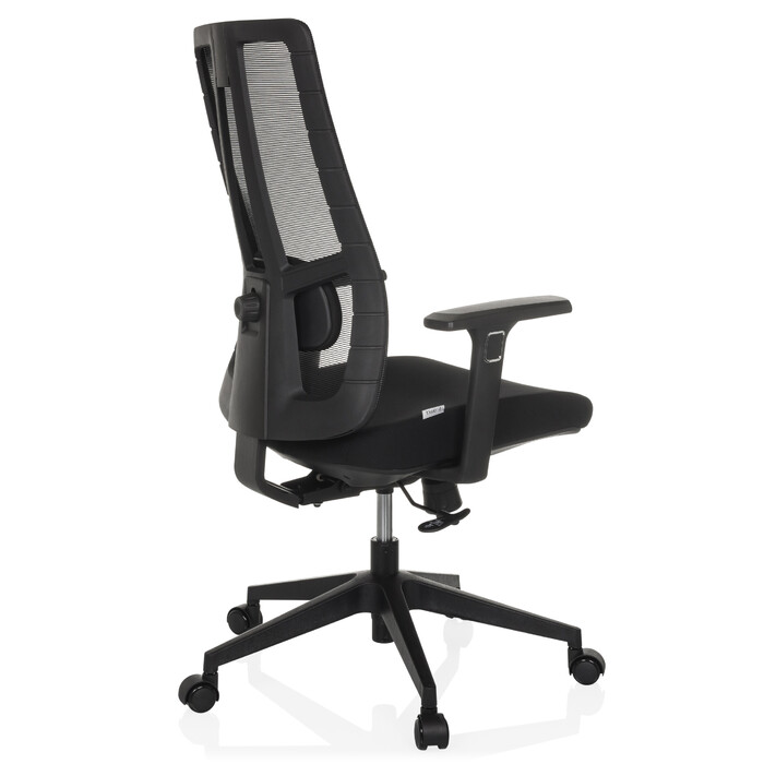 Офісне крісло / Крісло з поворотним механізмом TRAMORE BASE з тканиною для сидіння / сіткою для спинки, чорного кольору, hjh OFFICE