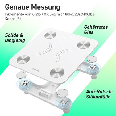 INSMART Розумні ваги для вимірювання тіла з Bluetooth, цифрова вага для людей, аналіз складу тіла: жир, маса м'язів, вода, білок, кісткова маса, ІМТ, BMR, пульс