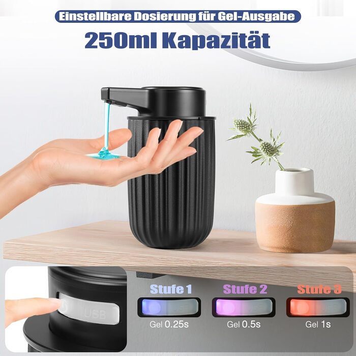 Автоматичний електричний дозатор мила Phneems з датчиком, регульований, USB, IPX5, білий/чорний