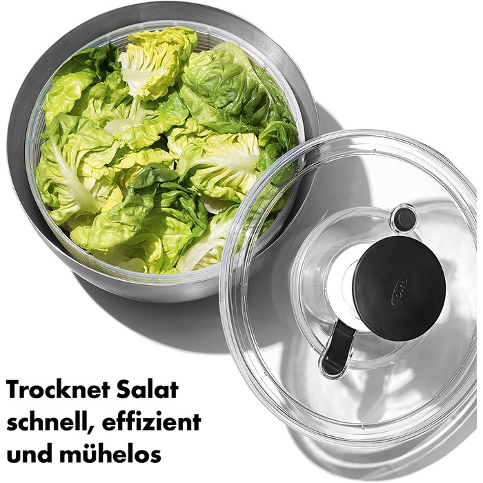 Салатниця-швидкообертач OXO SteeL з нержавіючої сталі з кришкою – для миття та сушіння салату. Нержавіюча сталь, велика