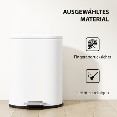 Відро для сміття 12 л з педаллю, внутрішнім відром, м'яким закриттям кришки, біле (30 x 25,5 x 37,5 см)