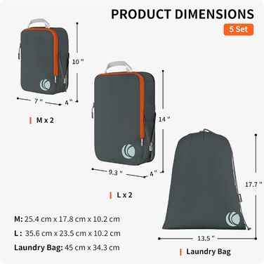 Набір компресійних органайзерів для одягу Cipway для подорожей, вакуумні пакувальні куби для валізи та рюкзака, сірий, 5 шт.