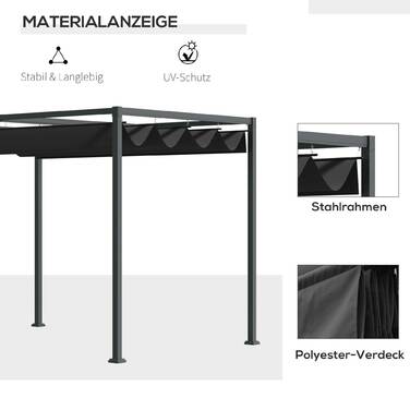 Дах патіо з альтанки Outsunny Pergola з люком 298x213x221см Поліестер Чорний Сірий для саду та патіо