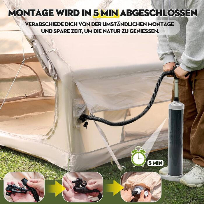 Надувний кемпінговий намет для 2-8 осіб Oxford 4 сезони з насосом - швидкозбірний водонепроникний намет (300x210x200 см, велике вікно)