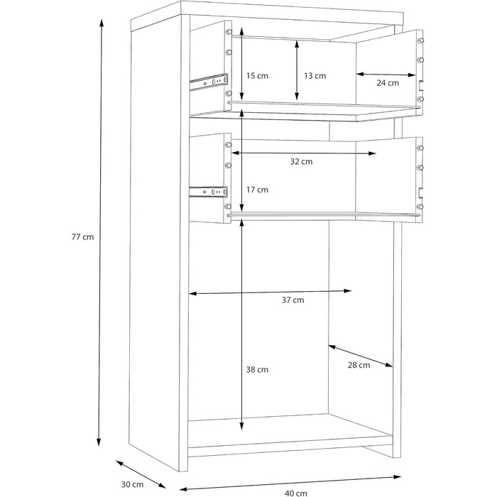 Комод, 1 дверцята, 2 шухляди, Old-Wood Vintage & бетонний вигляд, 40.3x77.5x29.6 см