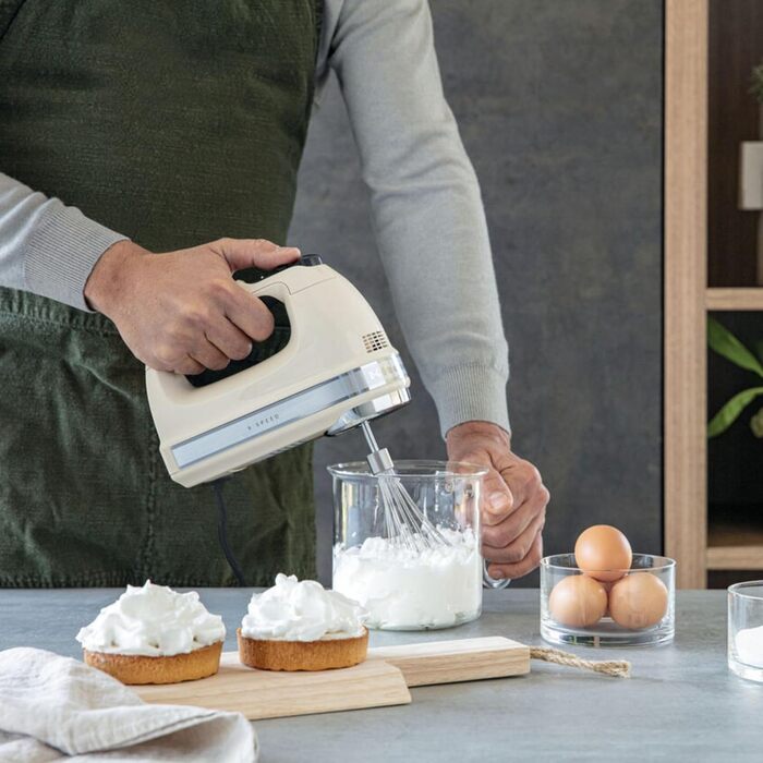 Міксер ручний KitchenAid 9 швидкостей, червоний (кремовий) з LED-дисплеєм та насадками