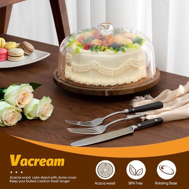 Дзеркальний піднос для тортів Vacream з кришкою, поворотний, дерев'яний Lazy Susan, для вечірок, дня народження, подарунок для кондитера (30,5 см)