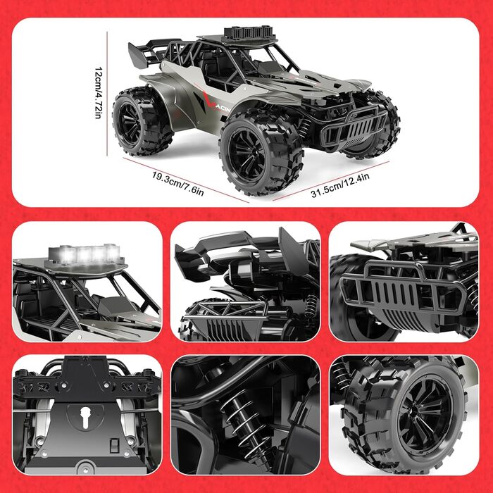 Радіокерований позашляховик 20 км/год, масштаб 1:20, металевий корпус, фари, 2 акумулятори (50 хв), 2.4Ghz, RC автомобіль - іграшка в подарунок