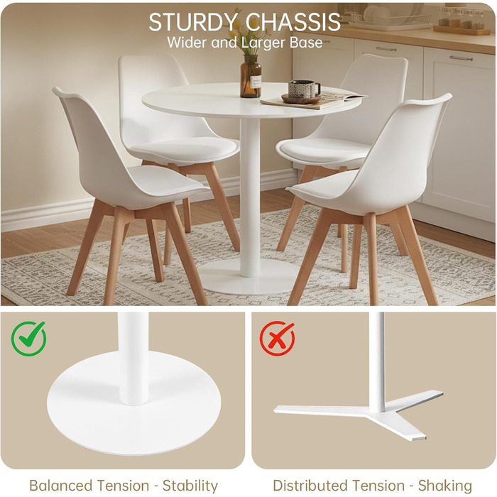 Круглий обідній стіл для кухні, вітальні, балкону - 70x70 см, білий