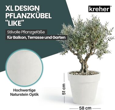 Крехер XXL круглий горщик для рослин / квітник з діаметром 79 см / 58 см, з роликами! Чудовий акцент для саду, тераси, ресторанів та комерційних приміщень! (Білий, XL-діаметр 58 см)