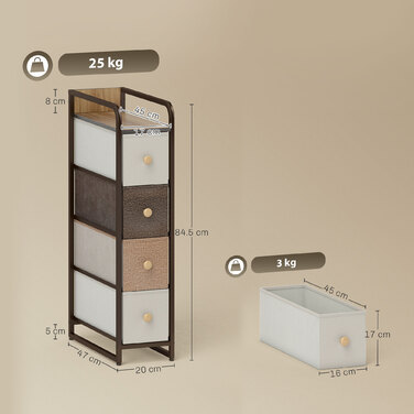 Комод з 4 висувними ящиками з фетру, органайзер з металевим каркасом, 20 x 47 x 84,5 см, різнокольоровий