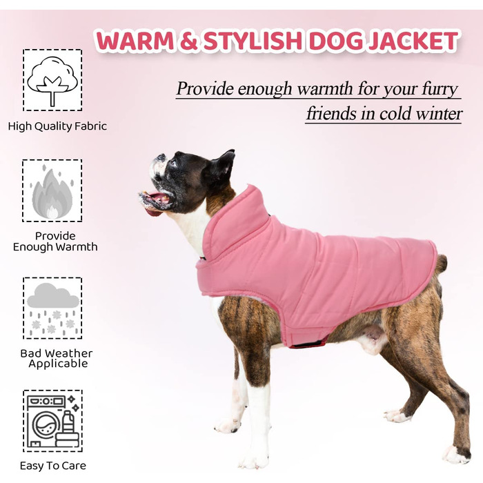Тепла куртка для собак CITTOILE, двостороння куртка для собак зі світловідбиваючими смужками, водонепроникний і вітрозахисний зимовий одяг для собак в холодну погоду, одяг для домашніх тварин для собак всіх розмірів, (рожева картата, велика)