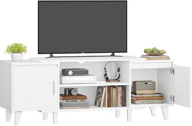 Тумба під TV, ТВ-тумба, для телевізорів до 60 дюймів, ТВ-стійка з 2 шухлядами та 2 відкритими полицями, 40 x 140 x 51,5 см, для вітальні, спальні, їдальні, біла TV16703E
