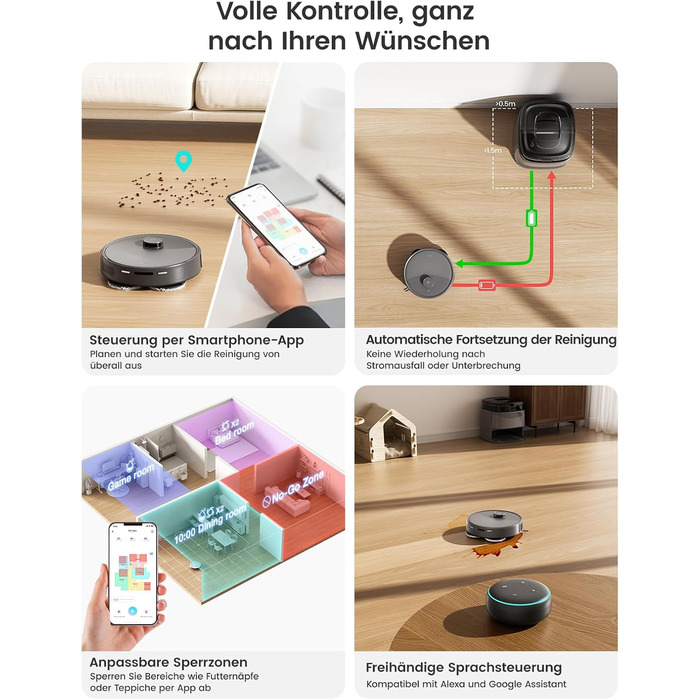 Робот-пилосос LEFANT M3 MAX: 6000Pa, вологе прибирання, лазерна навігація, антизаплутування, керування через додаток та Alexa, для тварин та килимів