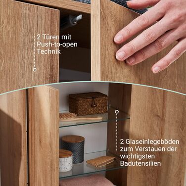 Підставка під раковину Fackelmann Finn, коричневий світлий, 60 см, ретро стиль, Push-to-Open, ніжки, зроблено в Німеччині (дуб, тумба середнього розміру)