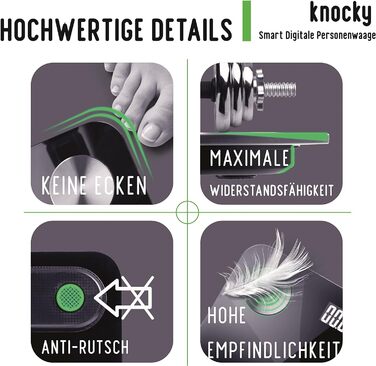 Розумні цифрові ваги для ванної кімнати KNOCKY з Bluetooth, без батареї, заряджанням через USB-порт, штучним світлом і сонячним світлом - високоточні ваги для жиру, м'язової маси, ІМТ, вісцерального жиру сірого кольору