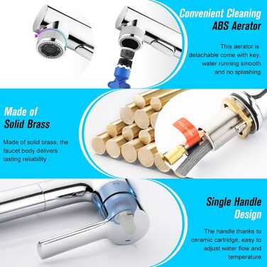 Сучасний змішувач для ванної кімнати CREA з висувною лійкою, 2 режими струменя, з міді, хром, для умивальника