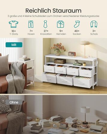 SONGMICS BELLAH: Комод, шафа, тумба з LED-підсвіткою, стайлінг-станція, 1 полиця, індустріальний стиль, вінтажно-коричневий/чорний, LGS723KD01 (7 ящиків, білий)