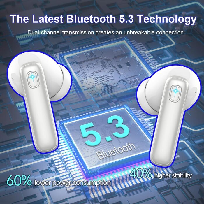 Навушники-вкладиші Renimer Bluetooth, 4 мікрофони ENC, 2024, шумозаглушення, IPX7, HiFi, USB-C, синій