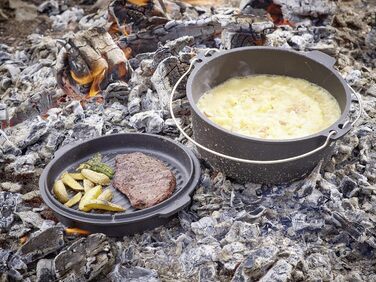 Нідерландський казанок Echtwerk Dutch Oven з чавуну, 4.9 л, готовий до використання, кришка-сковорода, для гриля, чорний, лімітована серія