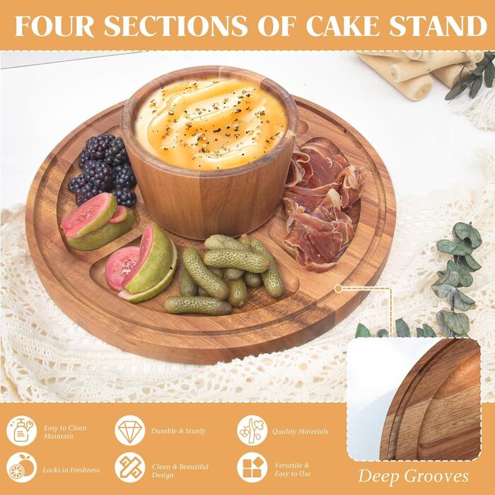 Дерев'яна підставка для тортів з кришкою, 30 см, поворотна, для випічки та декорування