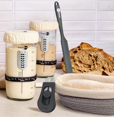 Набір для закваски KneadAce: банка 680.4 г, 2 корзини для вистоювання Banneton, лезо для хліба з магнітом - подарунок для пекаря, повний набір для випікання закваски