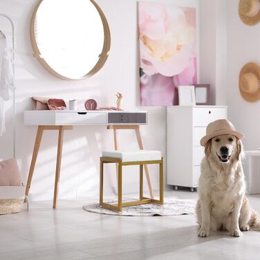 Пуф-стілець для макіяжу, білий та золотий, з штучної шкіри, для ванної кімнати, спальні, вітальні