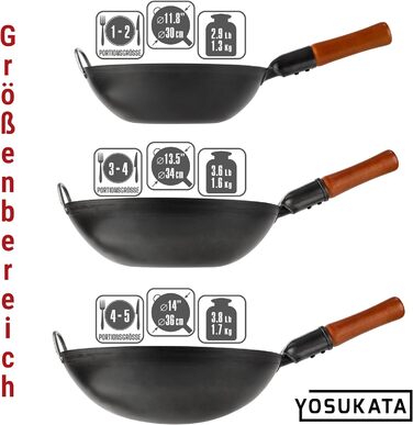 Сковорода - вок yosukata з вуглецевої сталі, вок і сковорода-мішалка 35,6 см-Китайський вок з круглим дном традиційний китайський вок