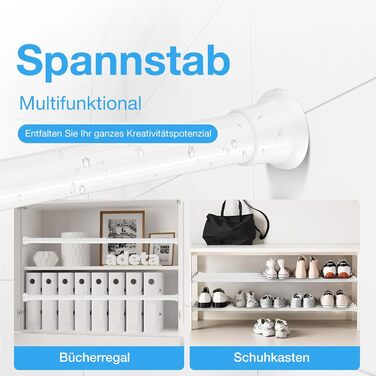 Штанга для карниза без свердління 76-200 см, телескопічна, для душу, одягу, вікна, кухні, шафи (біла)