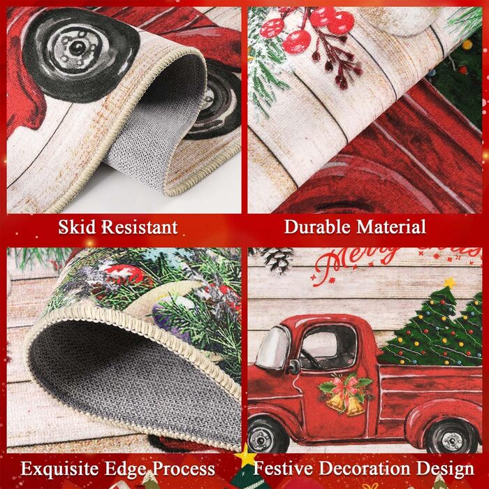 Різдвяний килим SHACOS 60x180см нековзний, миється, для передпокою, кухні, спальні, вітальні, входу, декору (різдвяна машина)