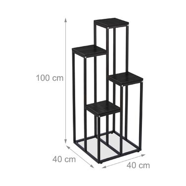 Підставка для квітів Relaxdays з 4 полицями (чорного кольору)
