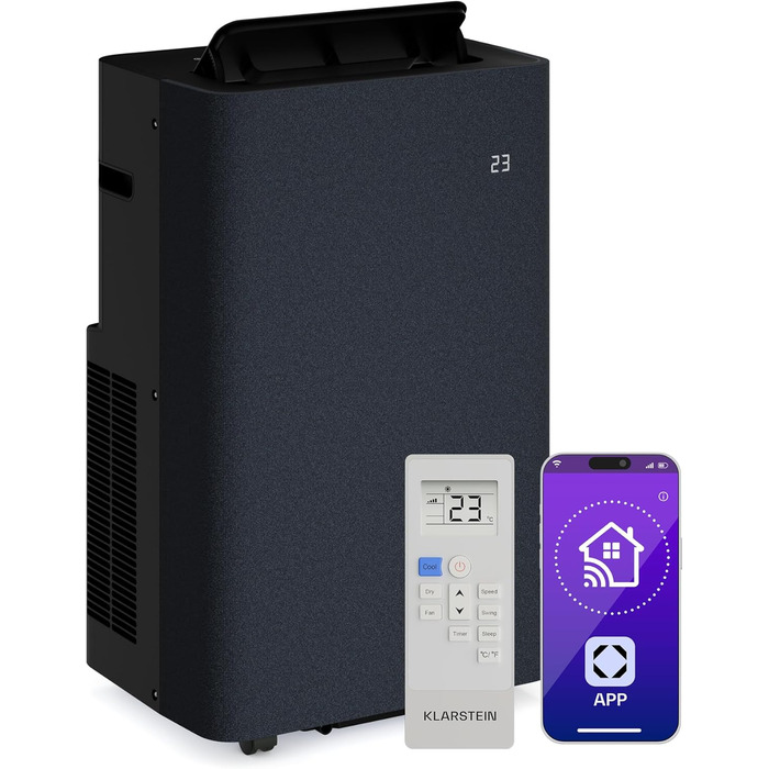 Klarstein AireLux: Мобільний кондиціонер 14000 BTU, до 51 м², керування через додаток та голосовий помічник, 4-в-1 (охолодження, осушувач, вентилятор, нічний режим), тихий, темно-сірий