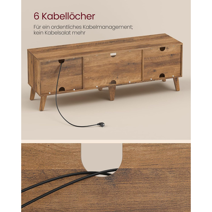 Тумба під телевізор VASAGLE LTV556K01, 147 см, для ТВ до 65 дюймів, колір медовий браун, стиль перехідний