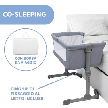 Спальне ліжко Chicco Next2Me Twins, 2 матраци, регульовані по висоті, розкладні ніжки, 0м (камінь)